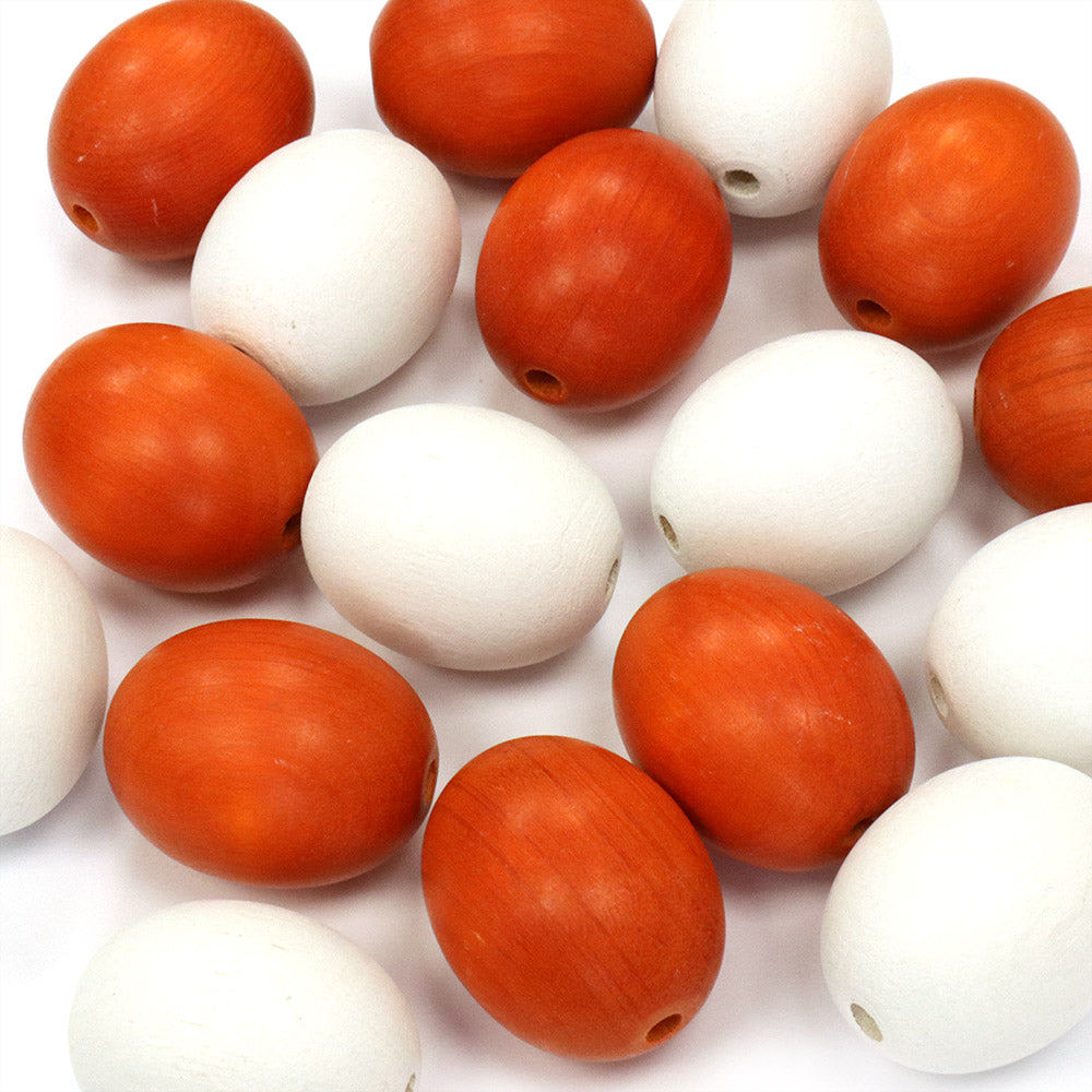 Wood Oval Orange and White 28x 22mm - Pack of 25