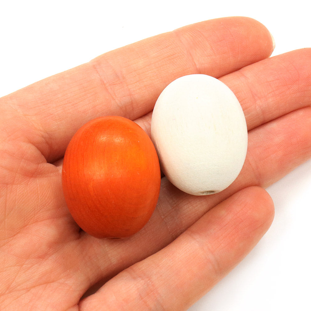 Wood Oval Orange and White 28x 22mm - Pack of 25