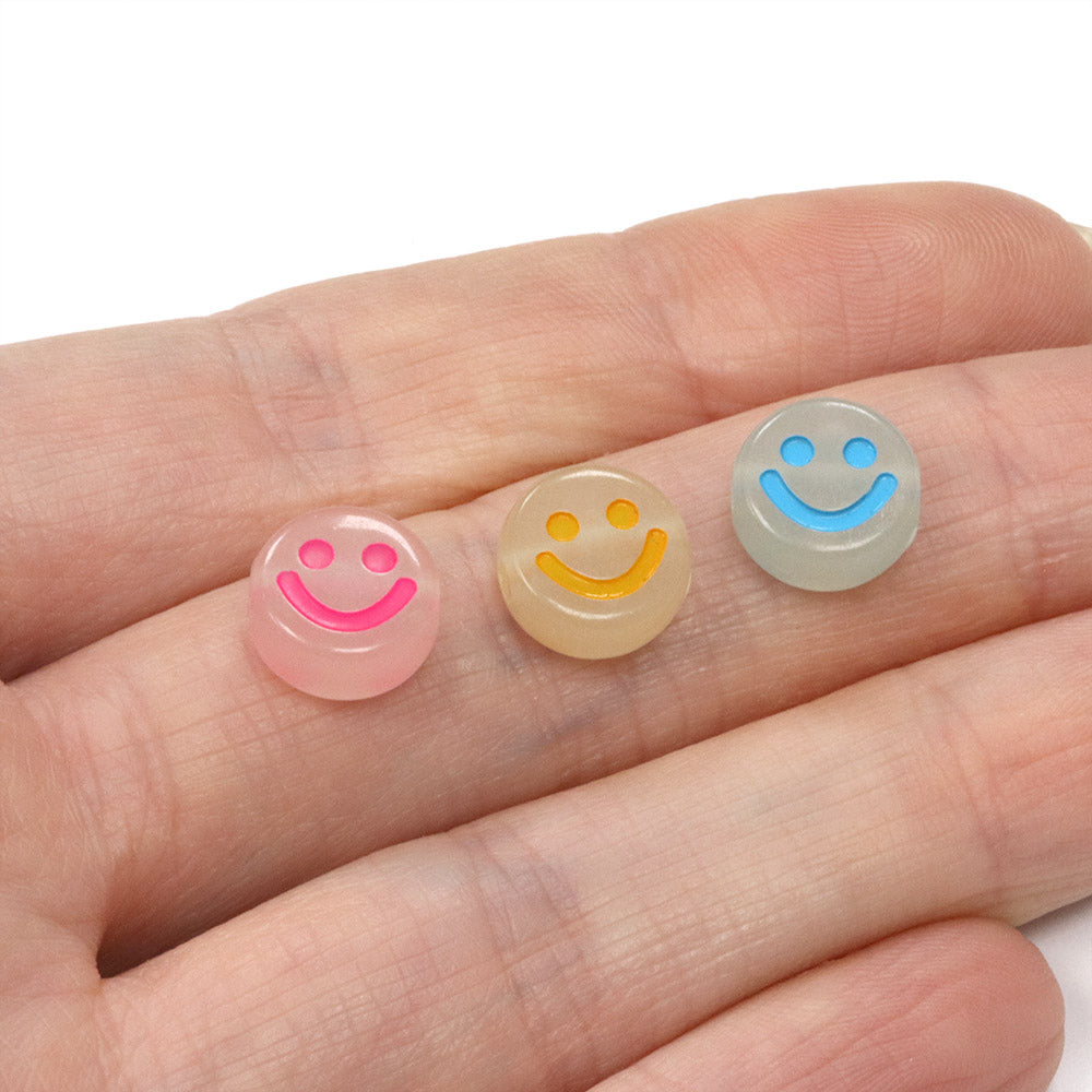 Acrylic Glow in the Dark Smiley Face Beads 10x5mm Mix - Pack of 50