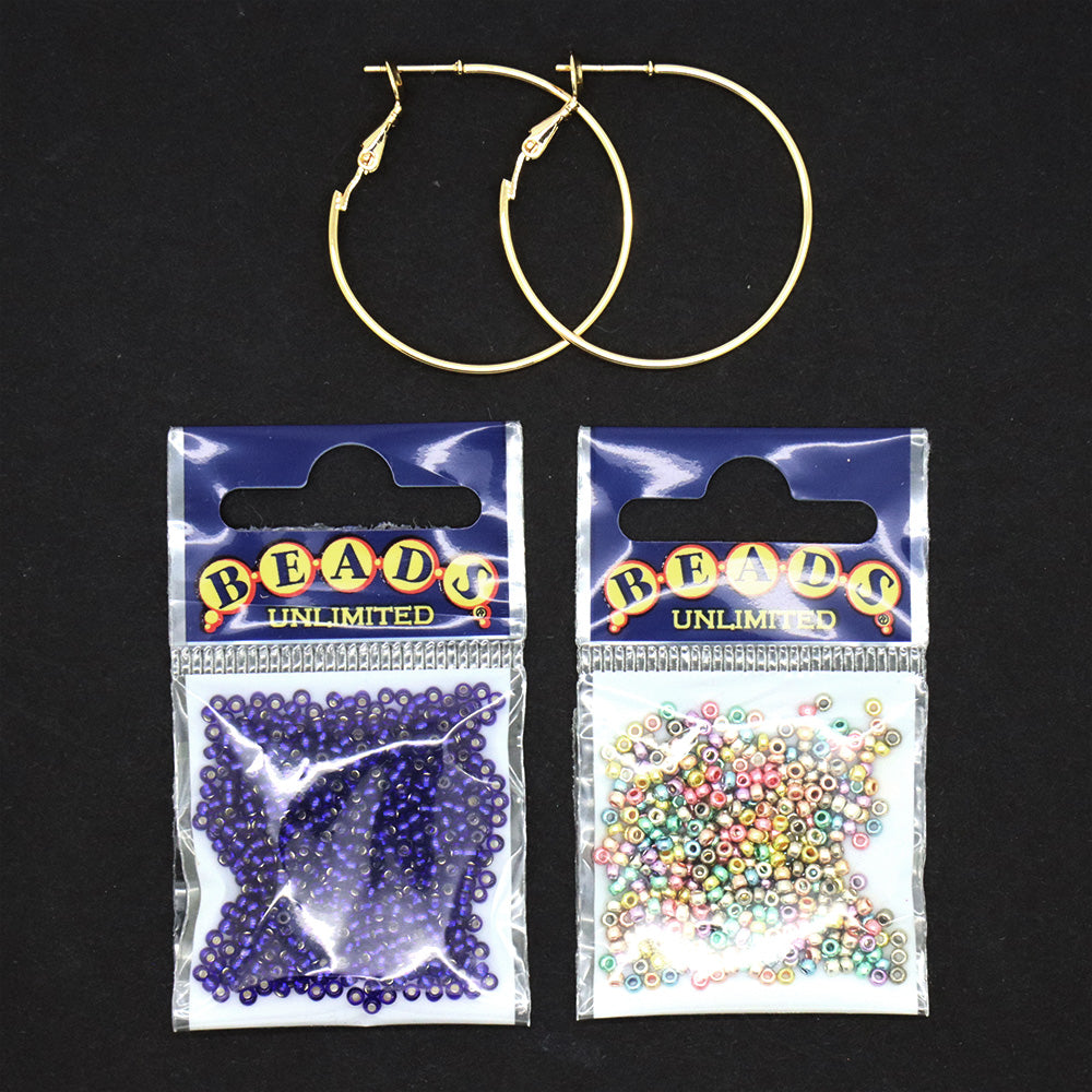 Beaded Hoops Earrings Cobalt and Gold Bundle