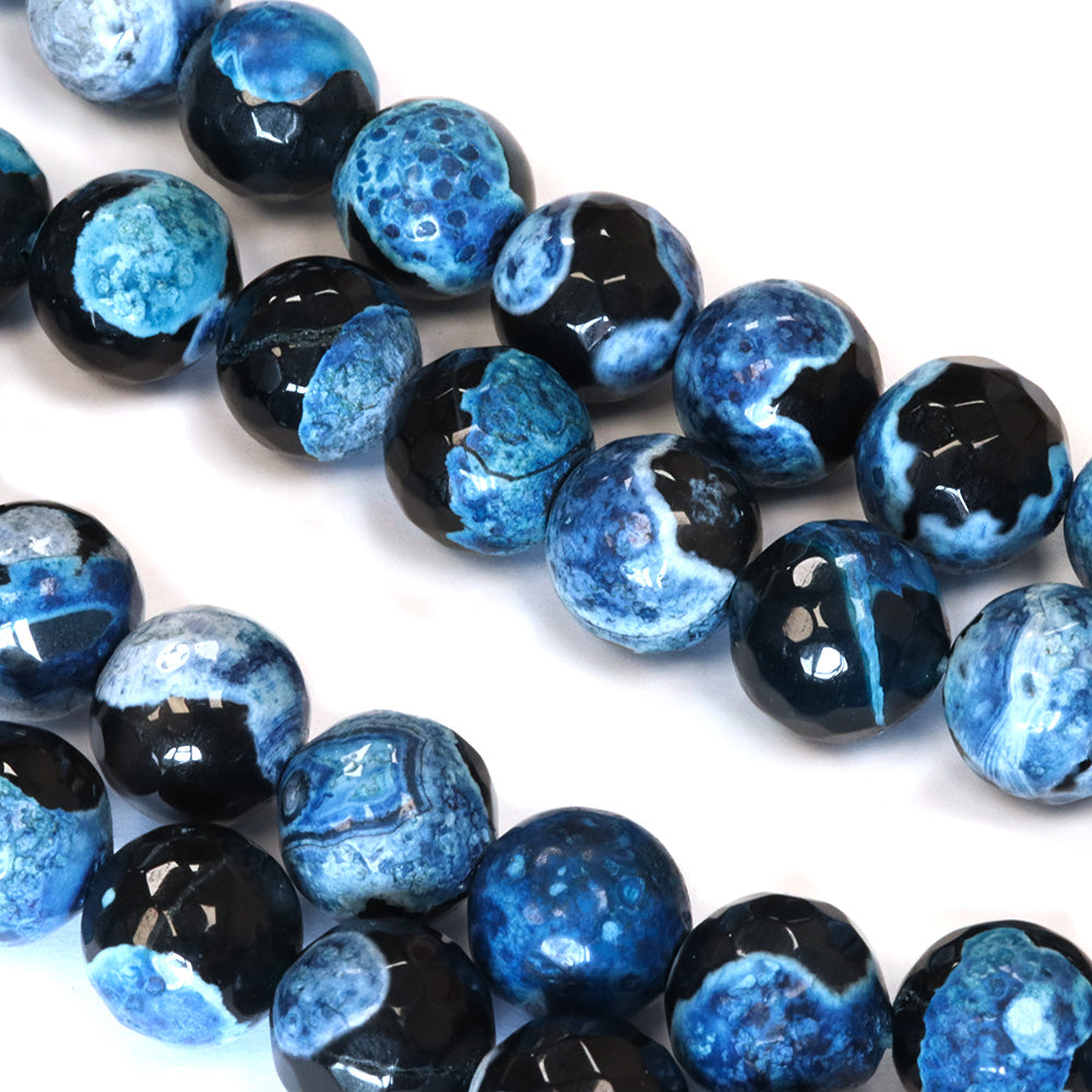 Fire Agate Faceted Round 10mm Black and Blue - 40cm Strand