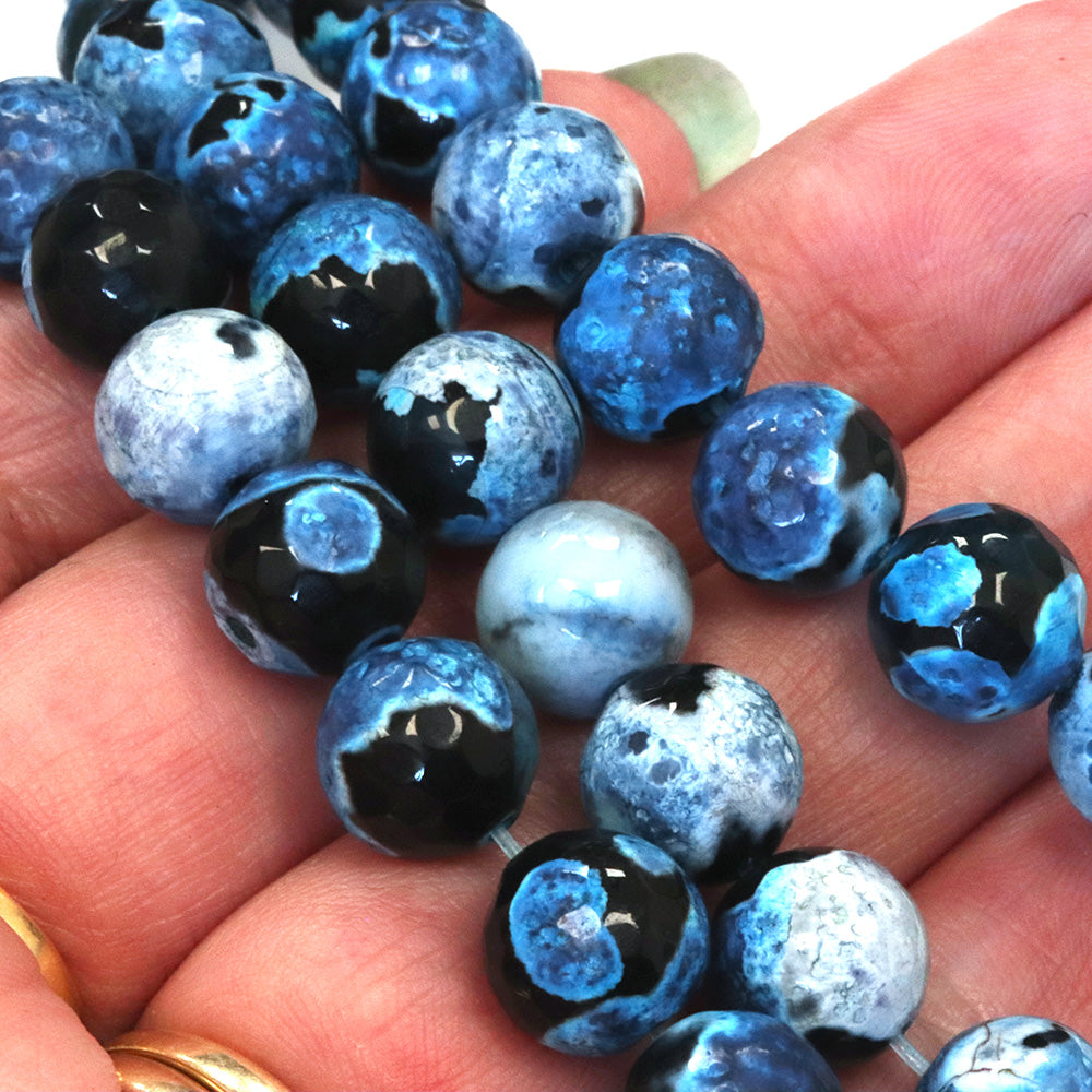 Fire Agate Faceted Round 10mm Black and Blue - 40cm Strand