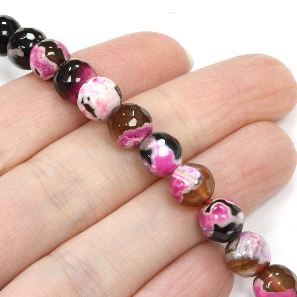 Fire Agate Round 8mm Black and Pink - 40cm Strand