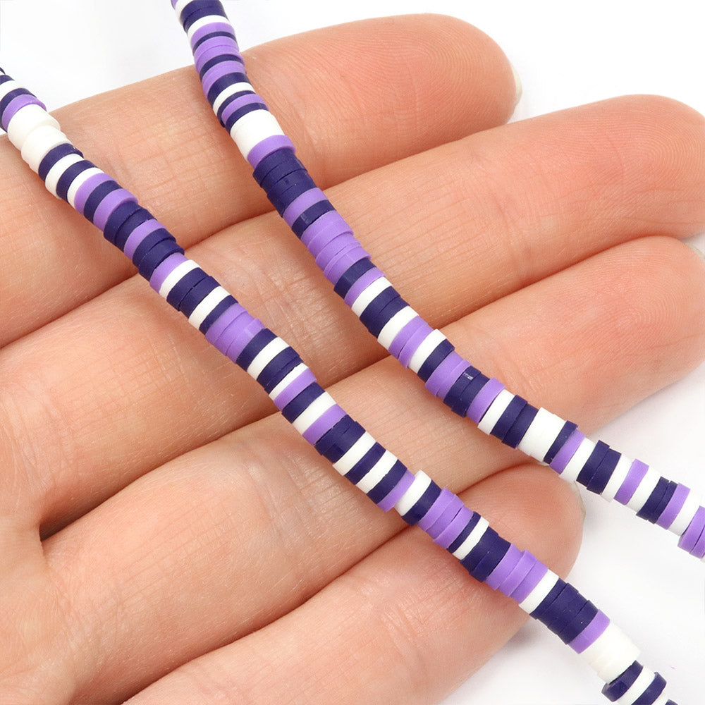 Polymer Clay 4mm Disc Dark Purple Mix - 16 String