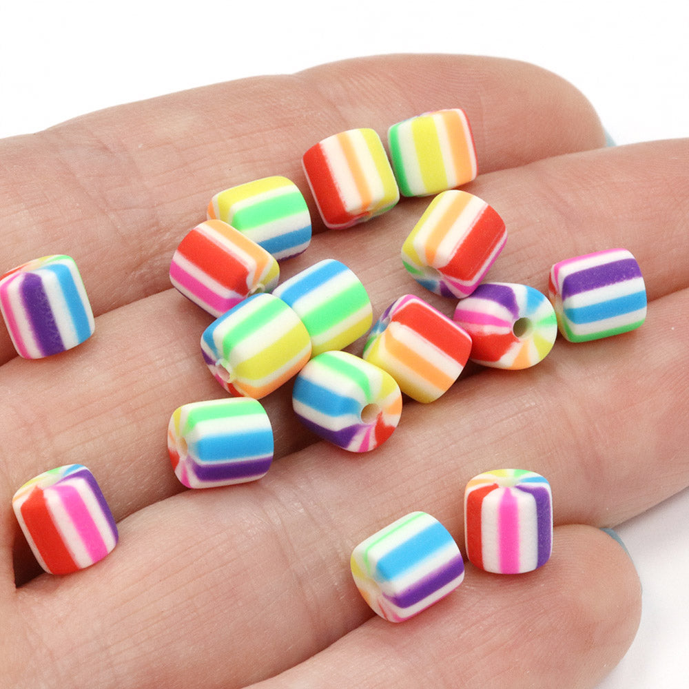 Polymer Clay Rainbow Barrels 6mm - Pack of 50