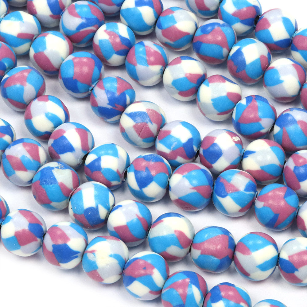 Polymer Clay Blue Confetti Rounds 8mm - 32cm Strand