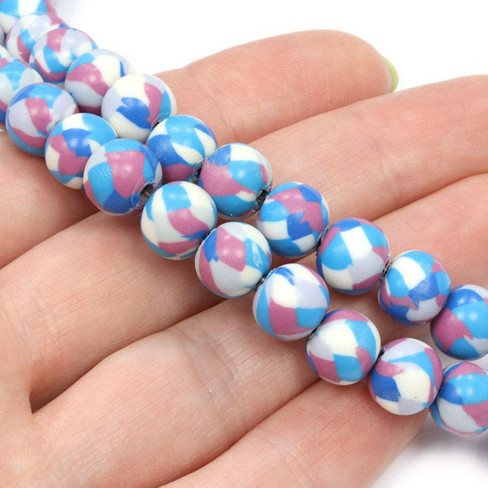 Polymer Clay Blue Confetti Rounds 8mm - 32cm Strand