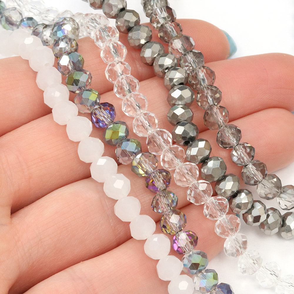 Glass Bead Bundle Clear/White Rondelle - 5 Strands