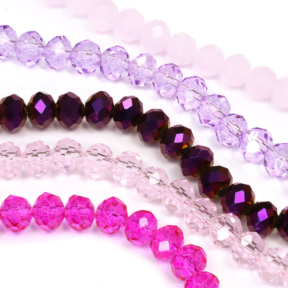 Glass Bead Bundle Pink Rondelle - 5 Strands