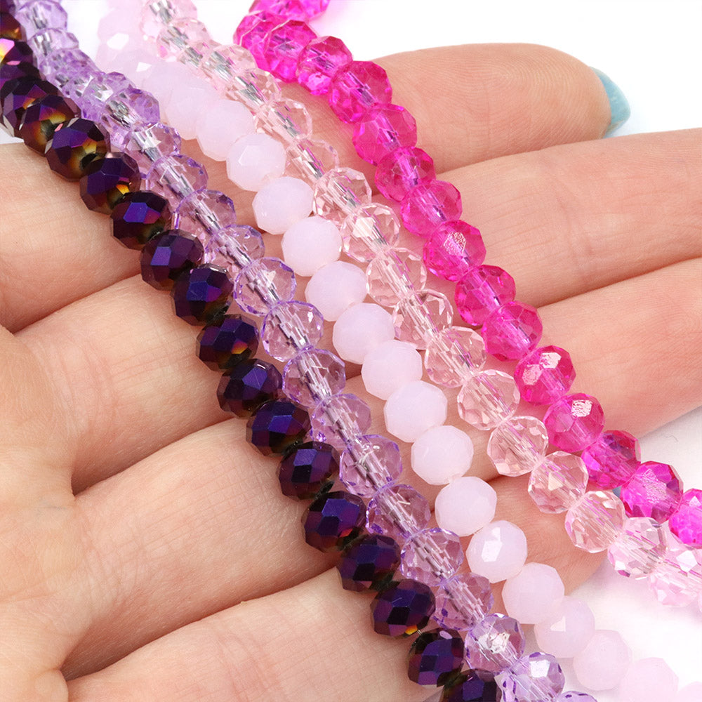 Glass Bead Bundle Pink Rondelle - 5 Strands