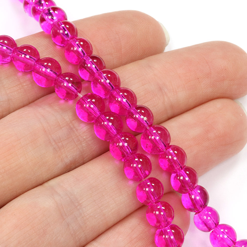 Glass Round Bright Pink 6mm - 1 String