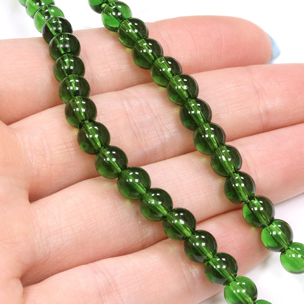 Glass Round Green 6mm - 1 String