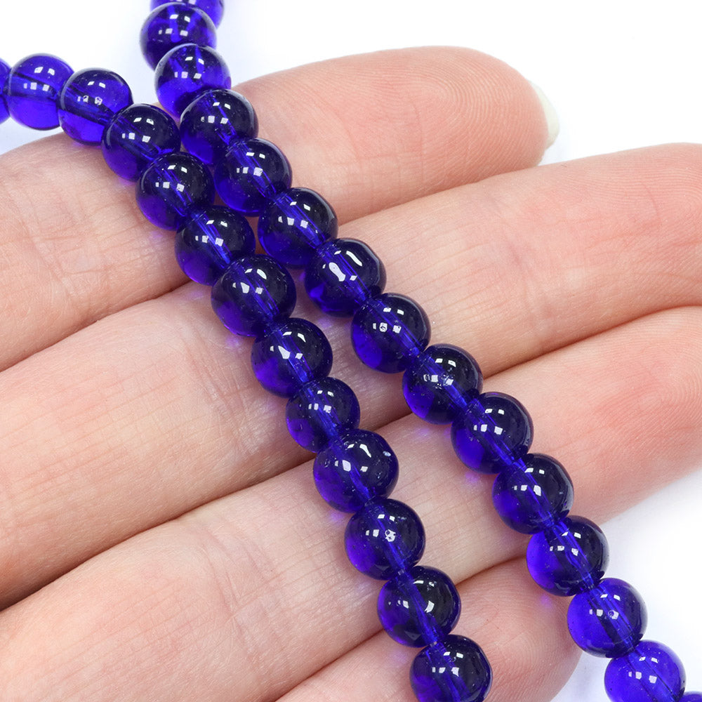 Glass Round Cobalt Blue 6mm - 1 String