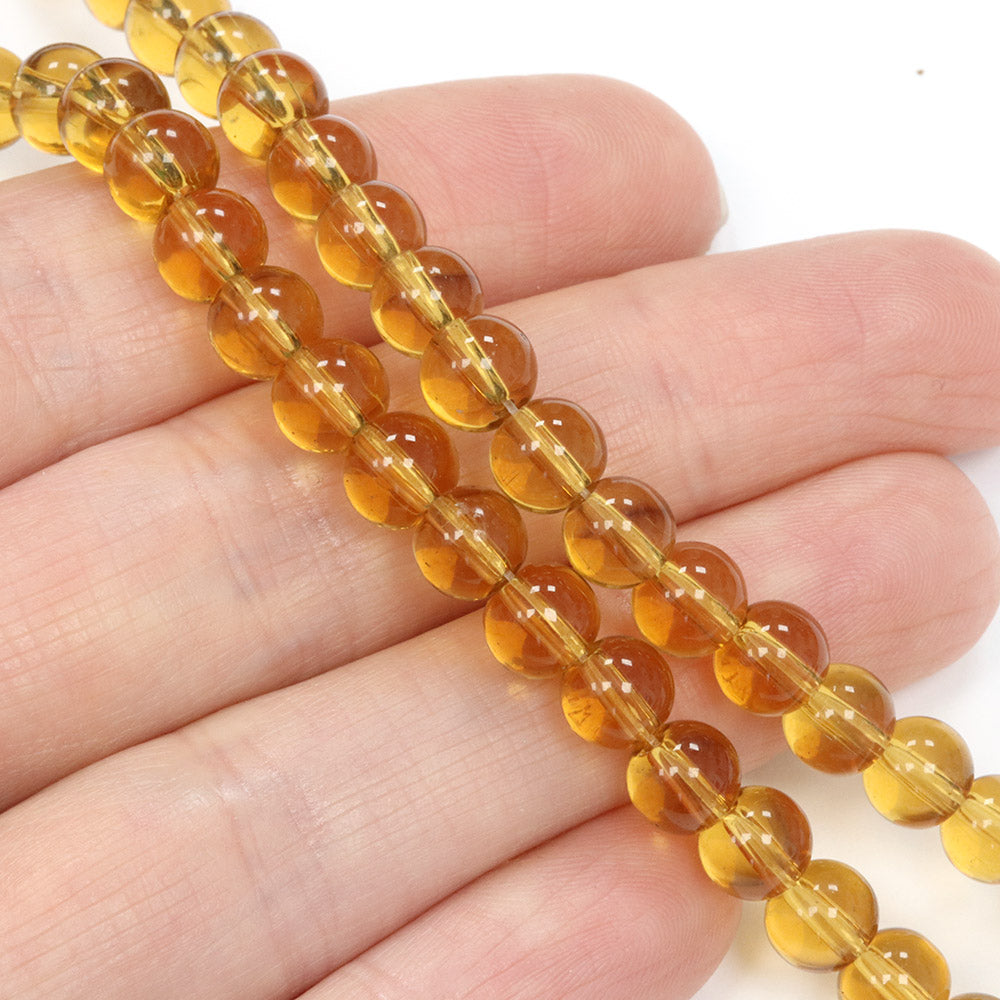 Glass Round Topaz 6mm - 1 String