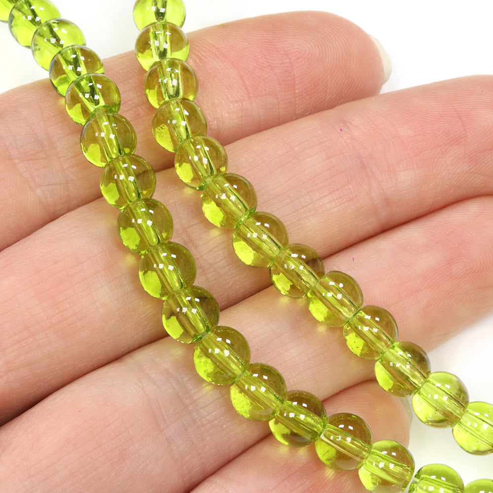 Glass Round Olive 6mm - 1 String