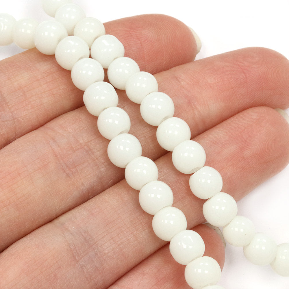 Glass Round White 6mm - 1 String