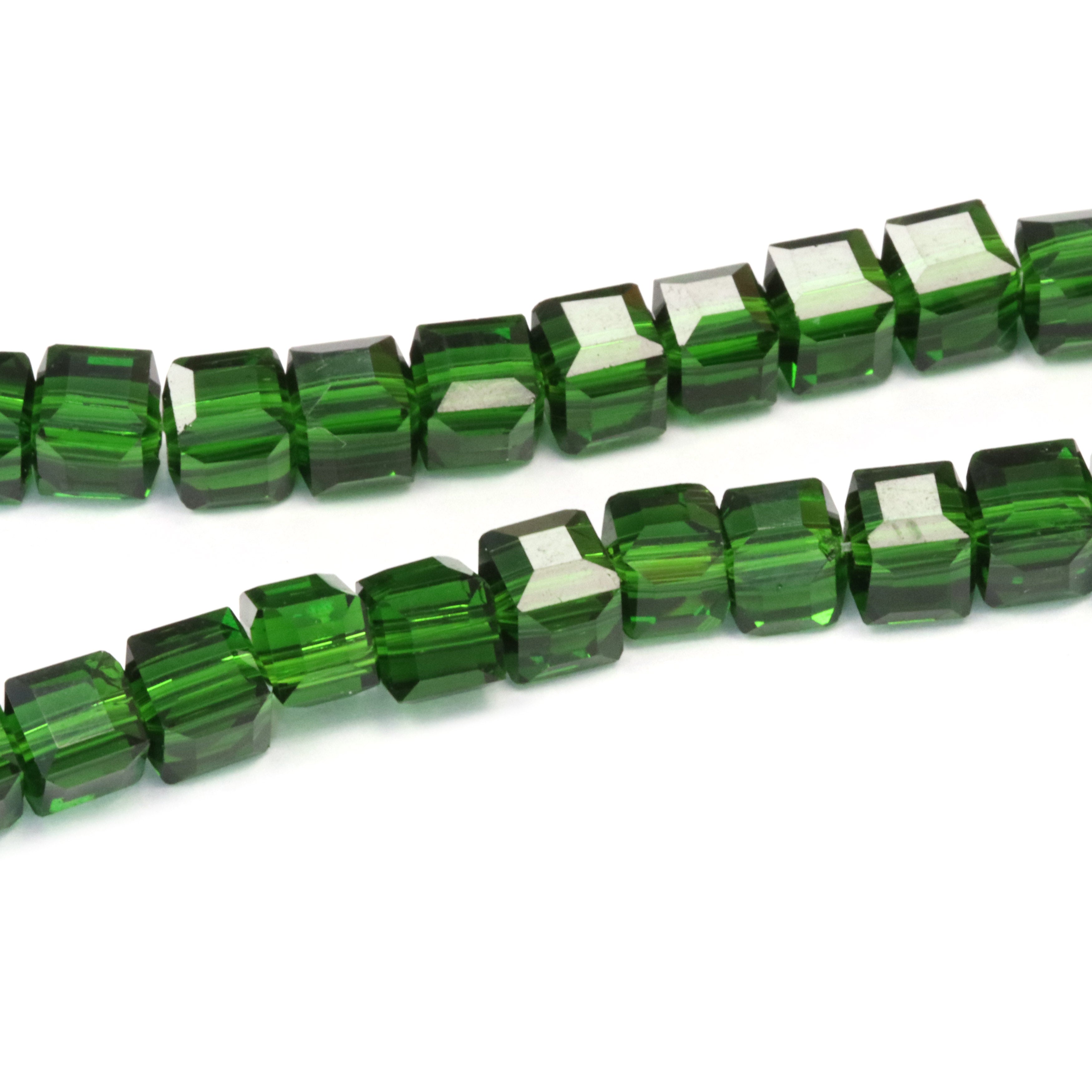 Glass Cube Green 6mm - 1 string