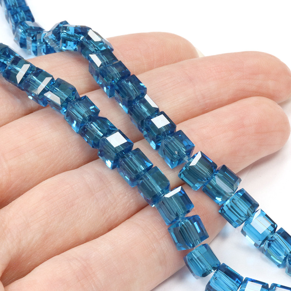 Glass Cube Teal 6mm - 1 string