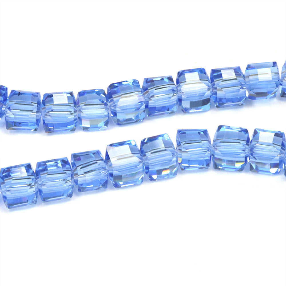 Glass Cube Pale Blue 6mm - 1 string