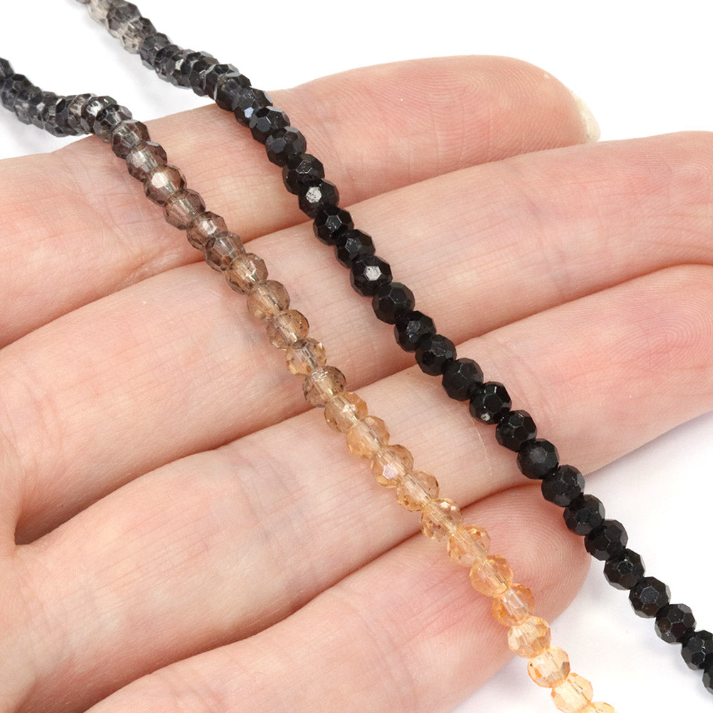 Crystal Faceted 3mm Round Beads - Brown to Black- 1 string