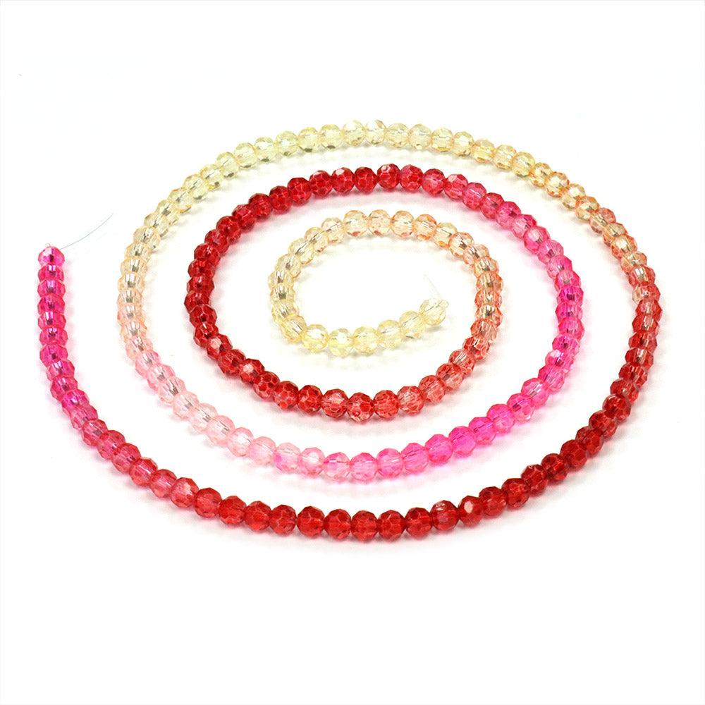 Crystal Faceted 3mm Round Beads - Red to Yellow - 1 String