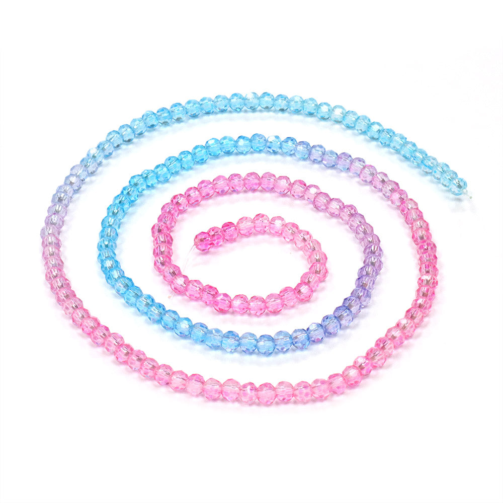 Crystal Faceted 3mm Round Beads - Pink to Blue - 1 string