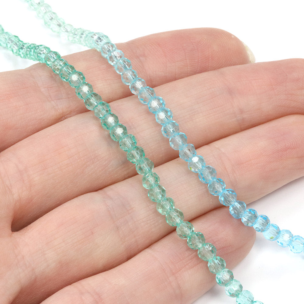 Crystal Faceted 3mm Round Beads - Green to Blue - 1 string