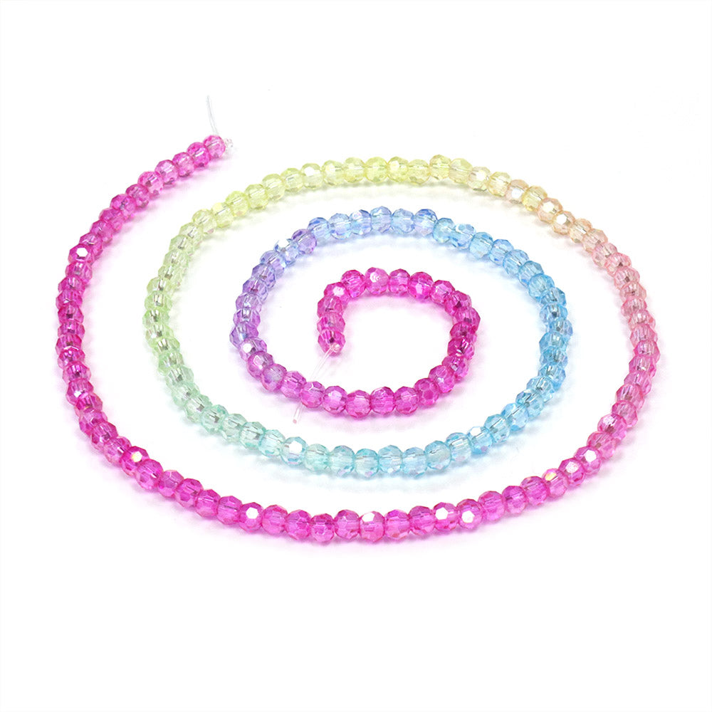 Crystal Faceted 3mm Round Beads - Bright Rainbow- 1 string