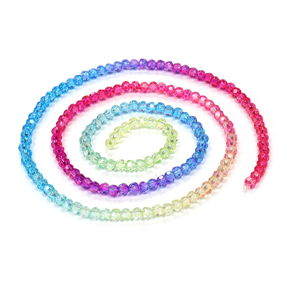 Crystal Faceted 3mm Round Beads - Soft Rainbow - 1 String