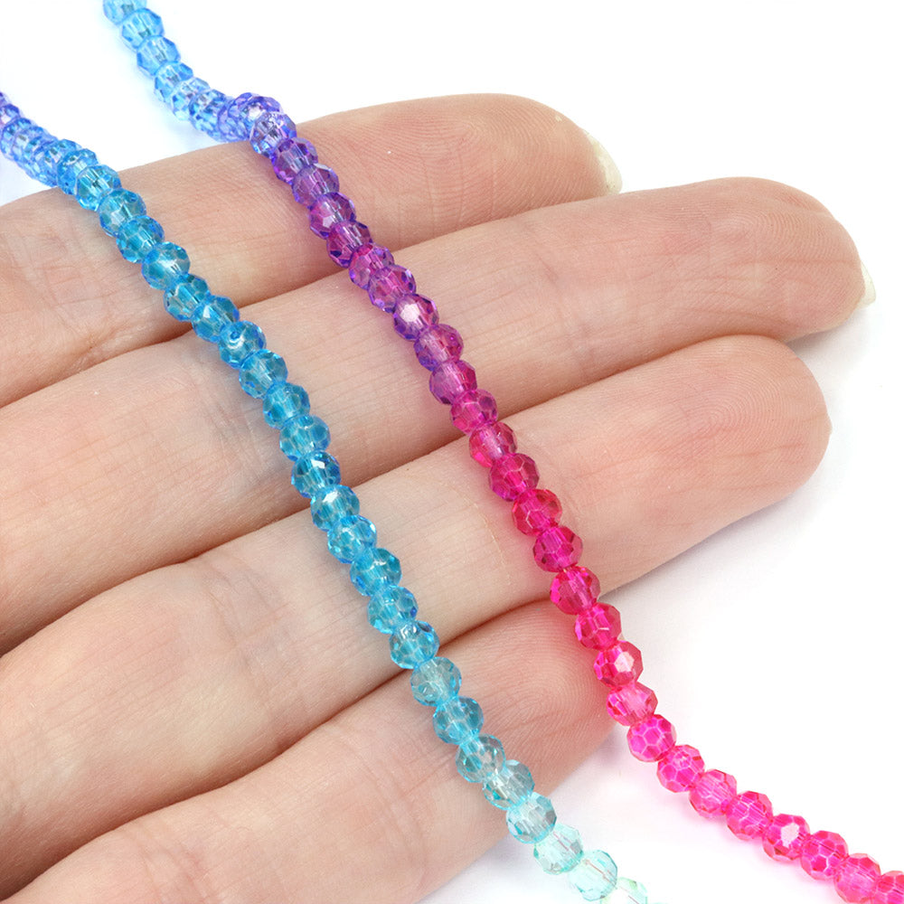 Crystal Faceted 3mm Round Beads - Soft Rainbow - 1 String