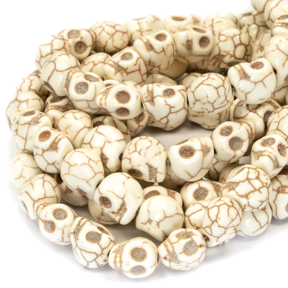 Dyed Howlite Skull Beads Natural - 35cm Strand