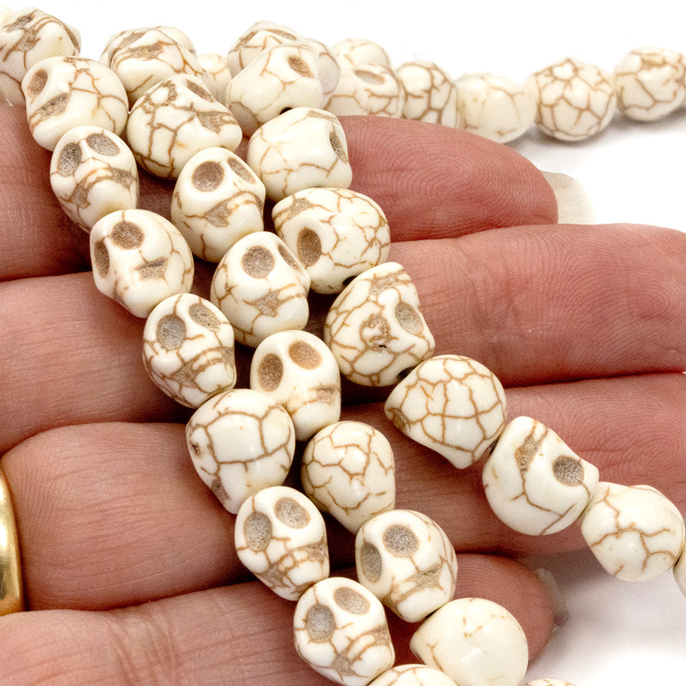 Dyed Howlite Skull Beads Natural - 35cm Strand