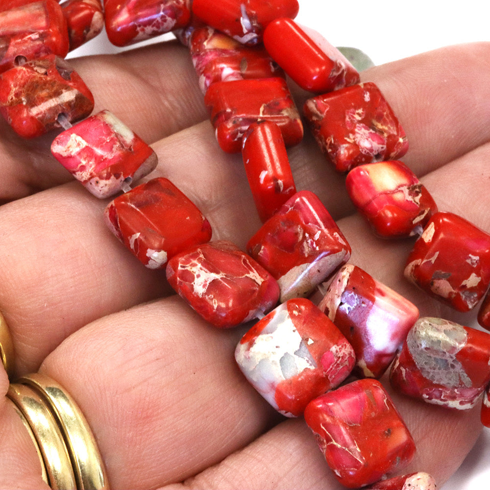Imperial Jasper Squares 10x4mm Red - 35cm Strand