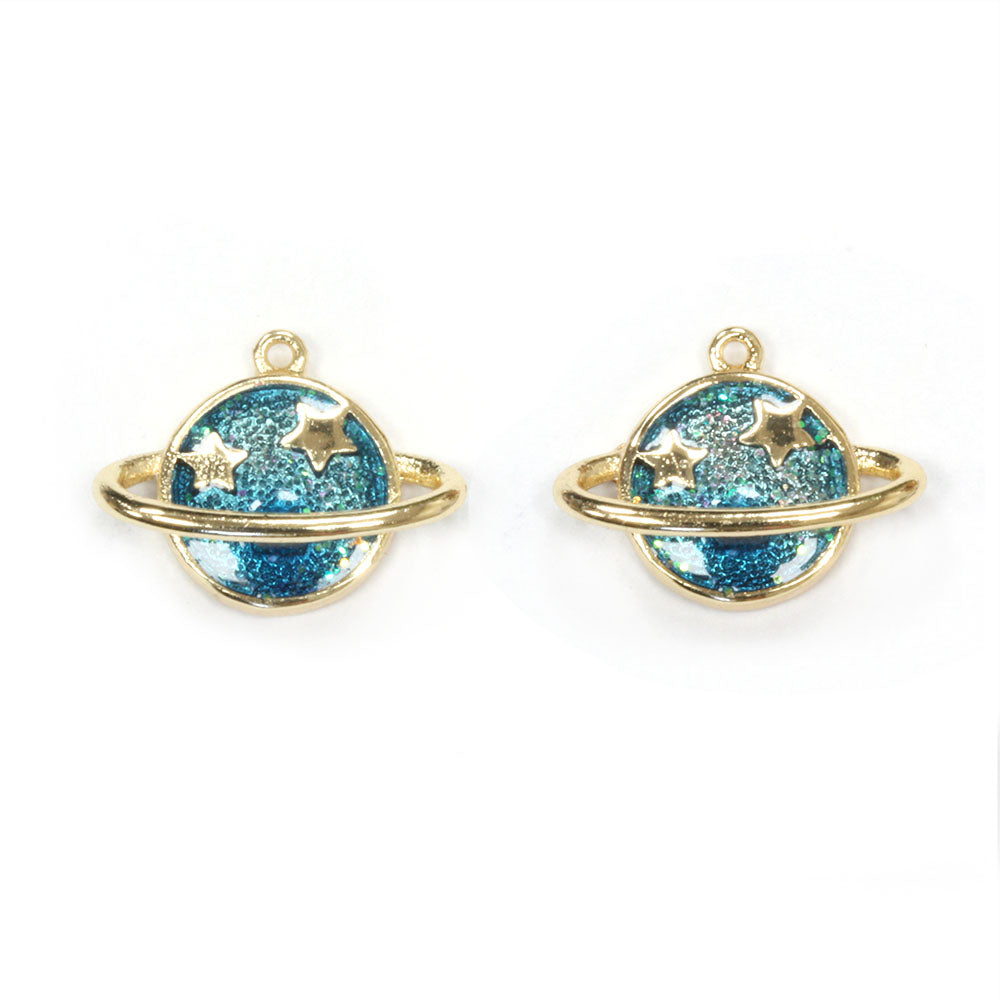 Enamel Planet Pendant Gold Plated 13x10mm - Pack of 2