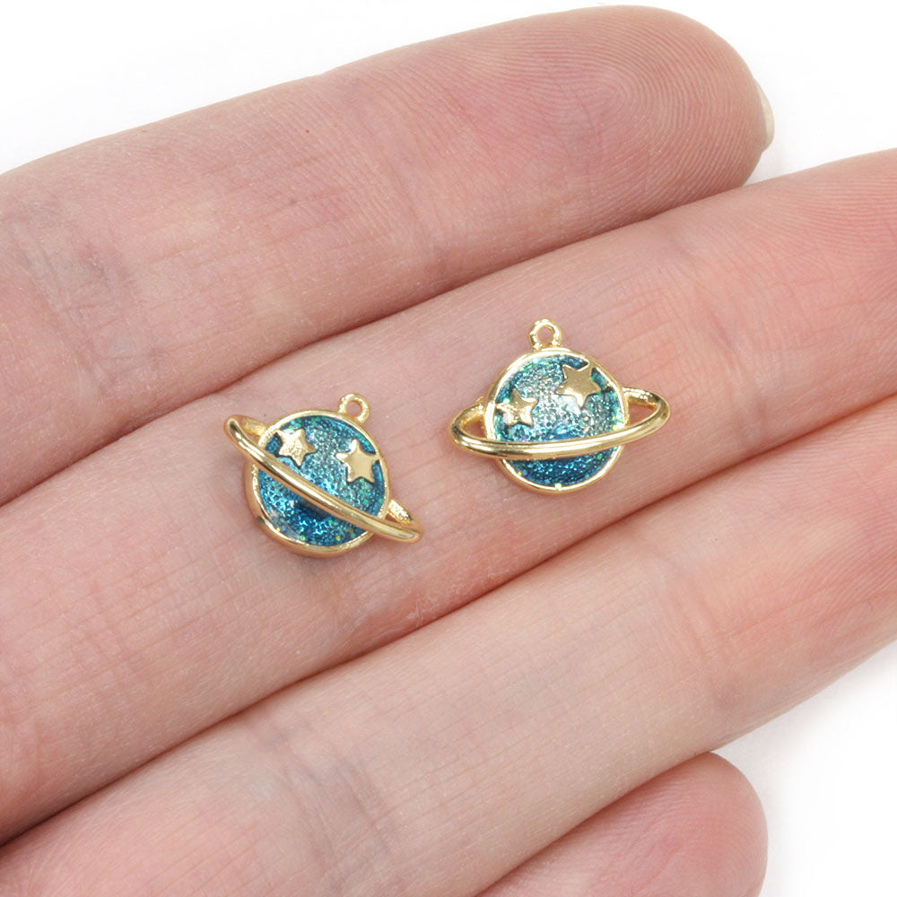 Enamel Planet Pendant Gold Plated 13x10mm - Pack of 2