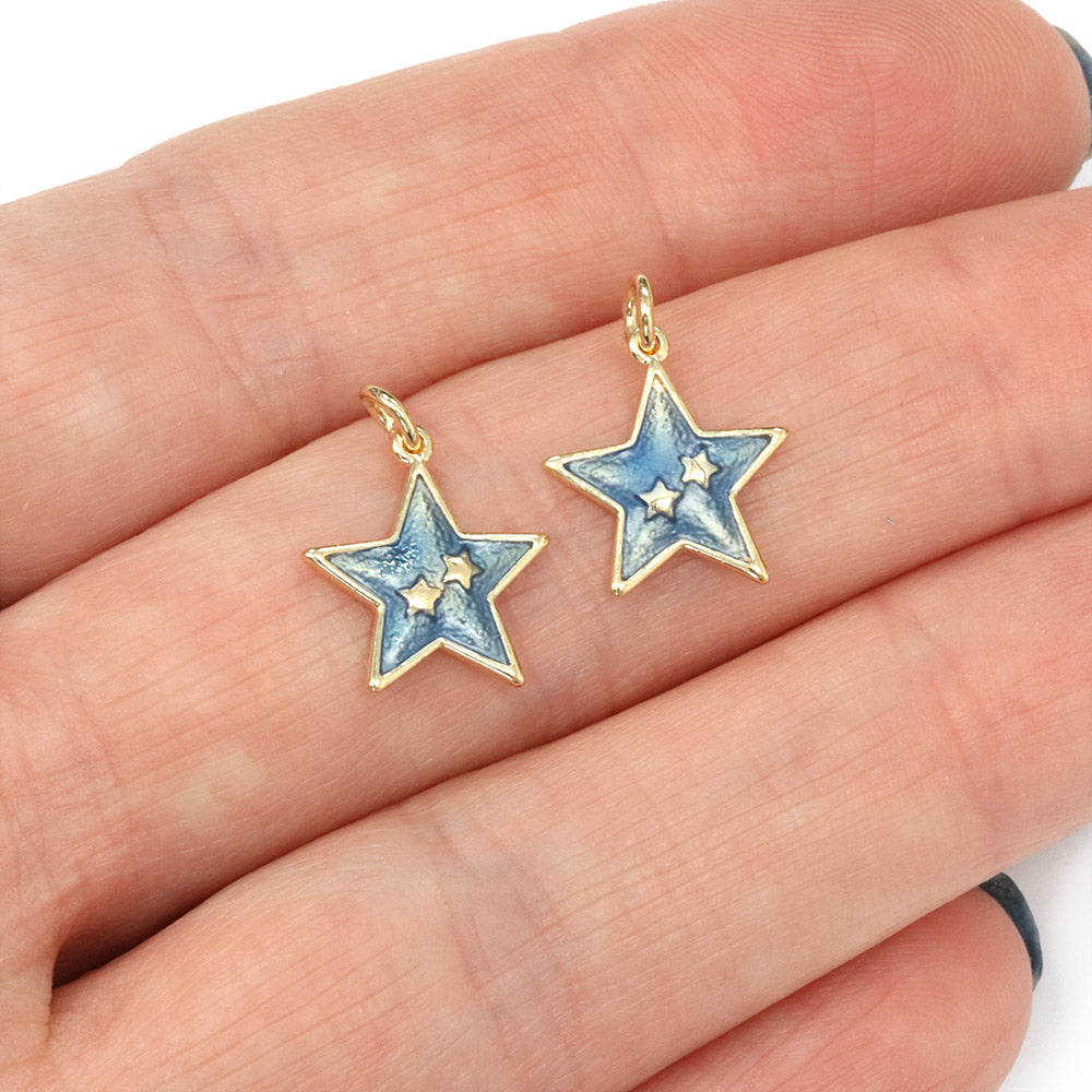 Enamel Star Pendant Gold Plated 12mm - Pack of 2