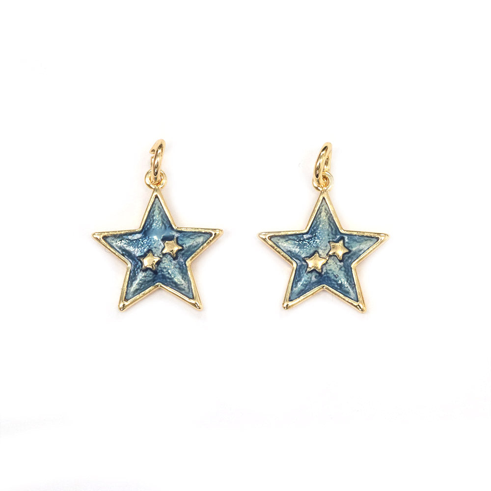 Enamel Star Pendant Gold Plated 12mm - Pack of 2