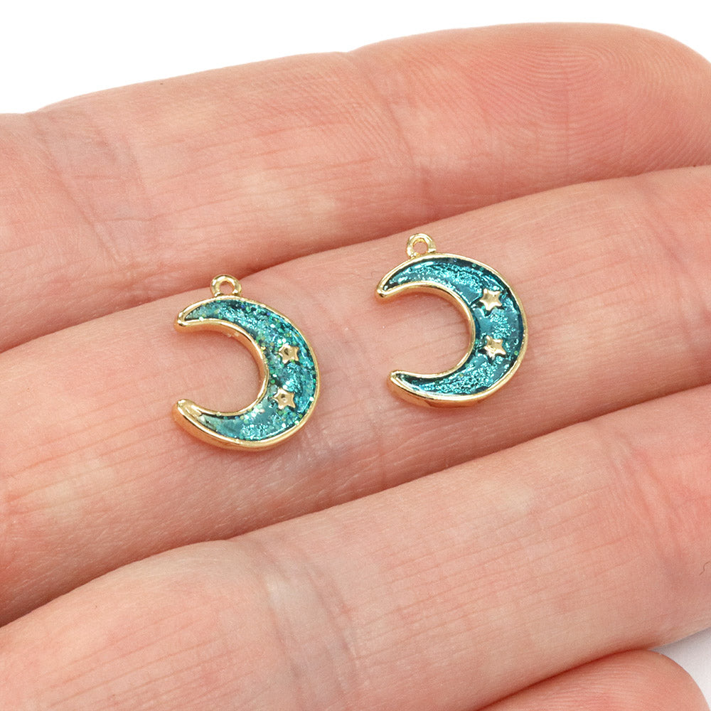 Enamel Moon Pendant Gold Plated 11.5mm - Pack of 2