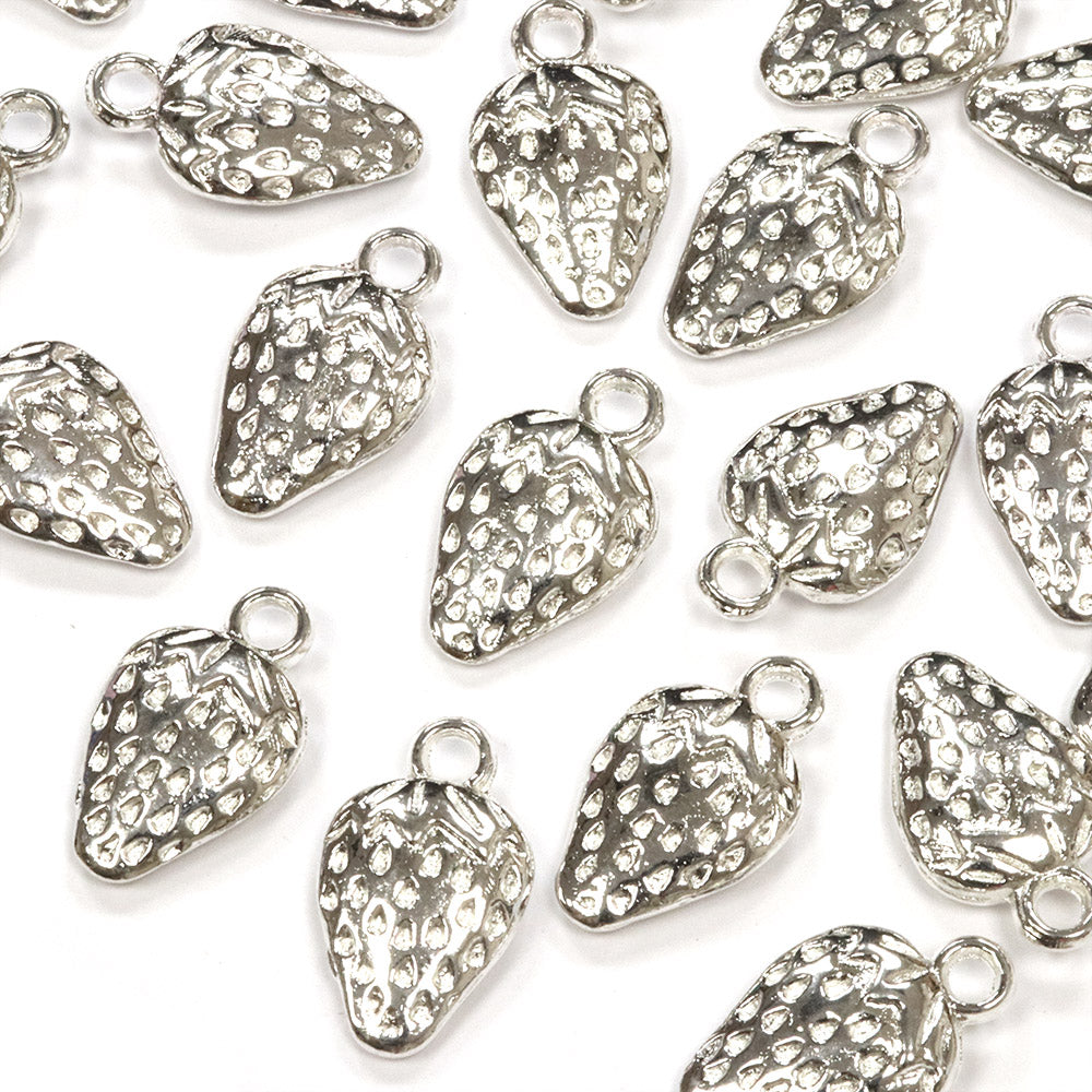 Strawberry 10x17x4mm Silver - Pack of 25