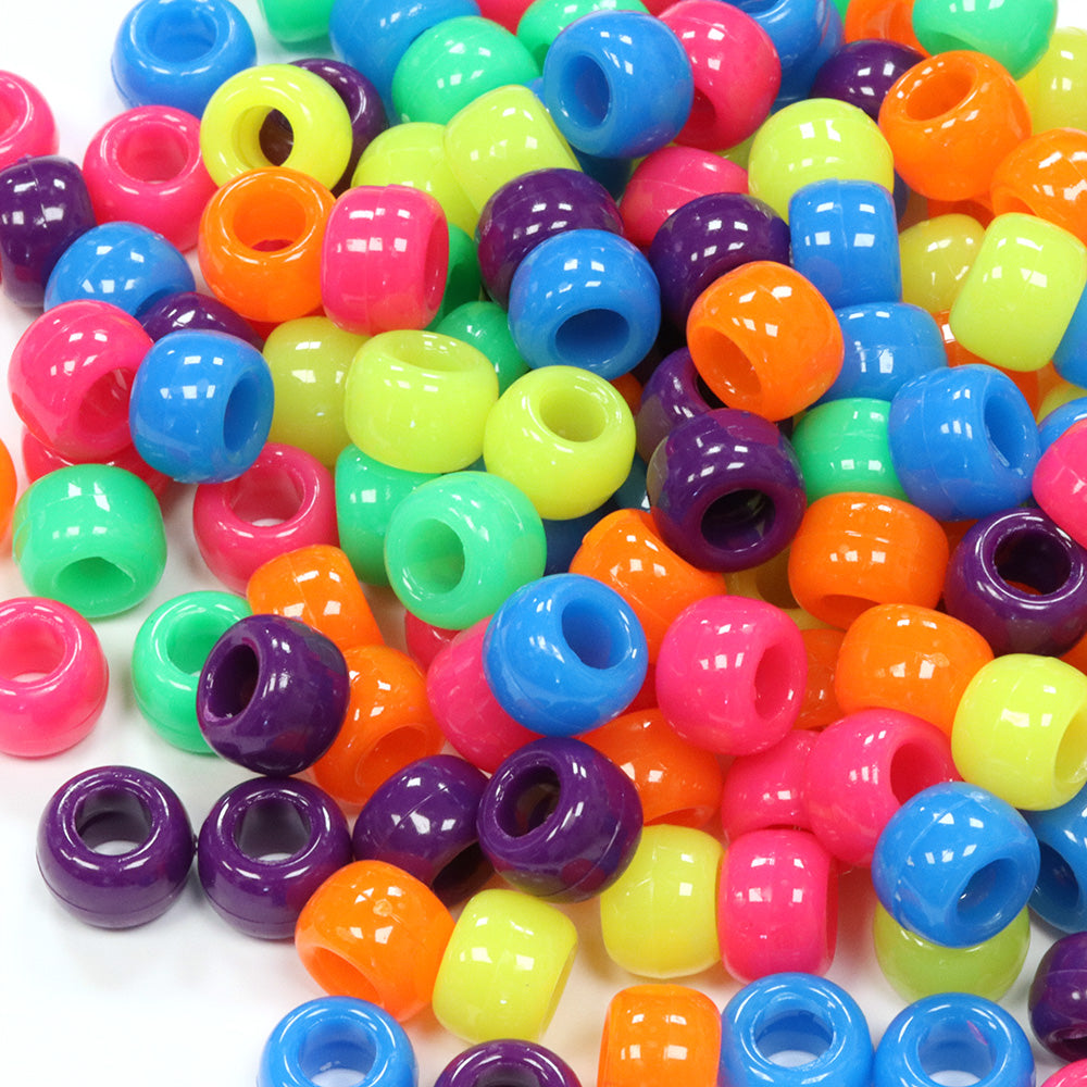 Neon Mix Plastic Barrel Pony 6x8mm-Pack of 500