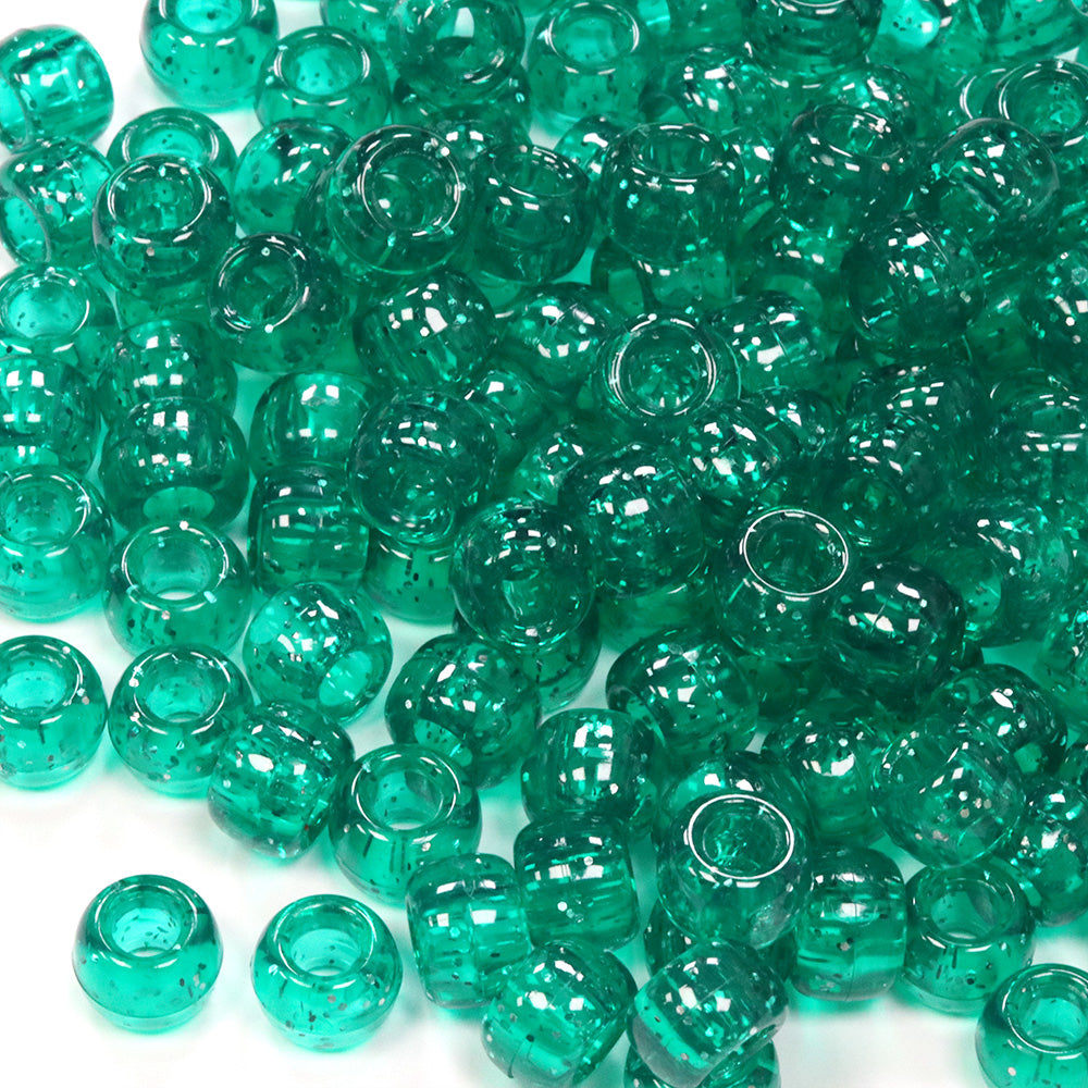 Glitter Green Plastic Barrel Pony 6x8mm - Pack of 250