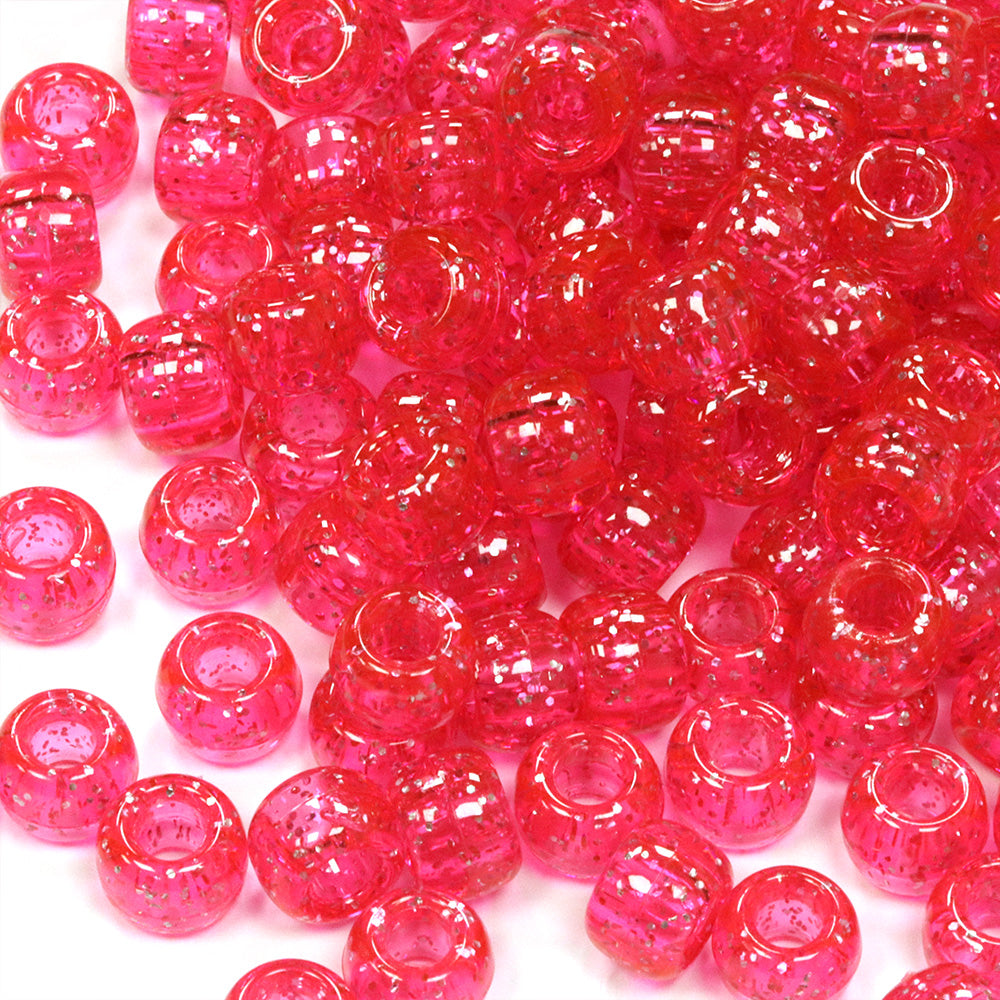 Glitter Pink Plastic Barrel Pony 6x8mm - Pack of 250