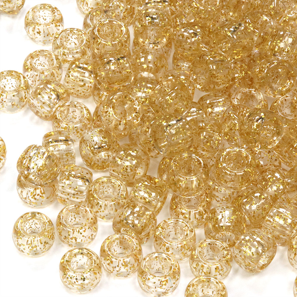 Glitter Gold Plastic Barrel Pony 6x8mm - Pack of 250