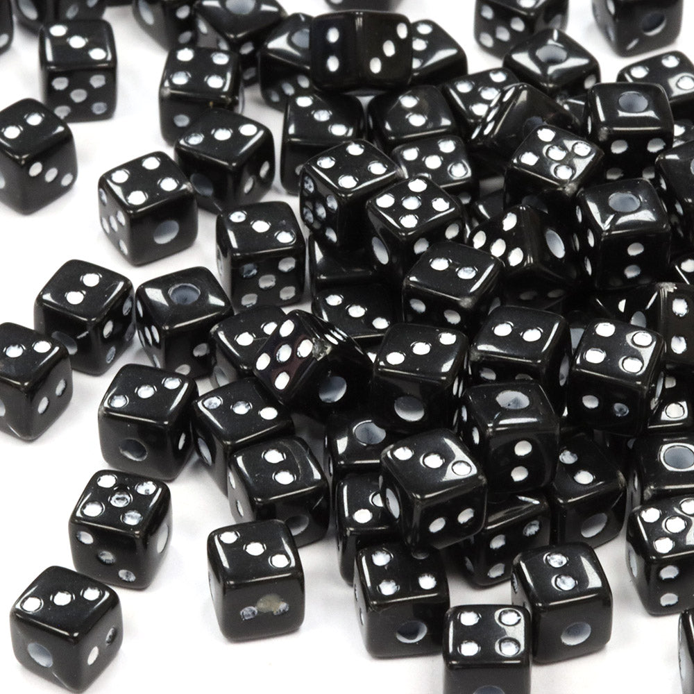 Coloured Dice Black Plastic Square 6mm-Pack of 200