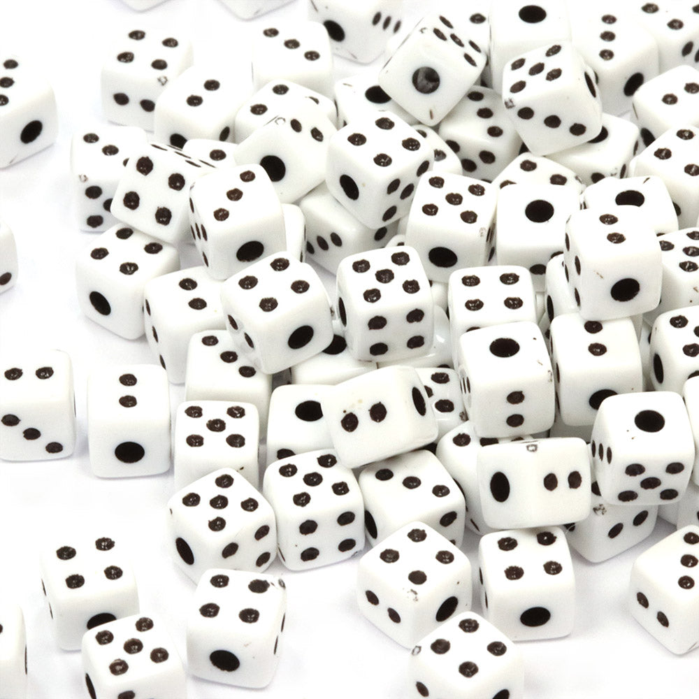 Coloured Dice White Plastic Square 6mm-Pack of 200