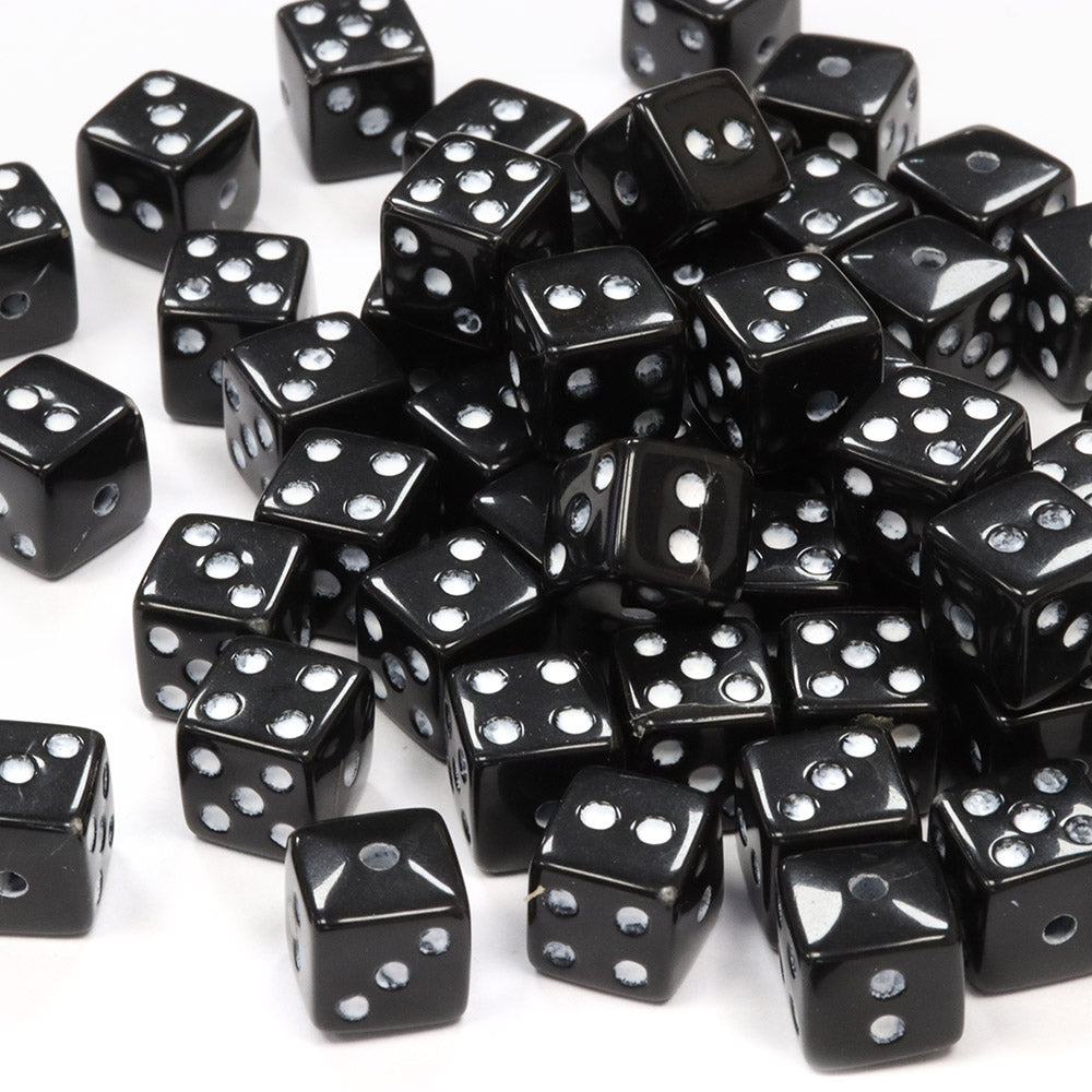 Coloured Dice Black Plastic Square 9mm-Pack of 100