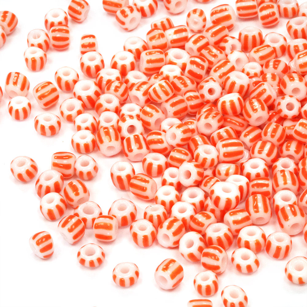 Stripy Red Seed Beads 6/0 - Pack of 20g