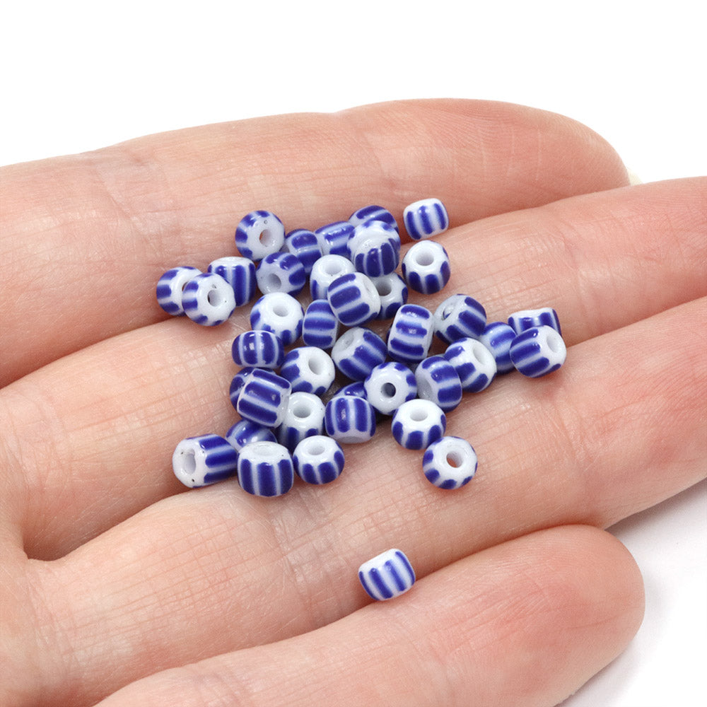 Stripy Blue Seed Beads 6/0 - Pack of 20g