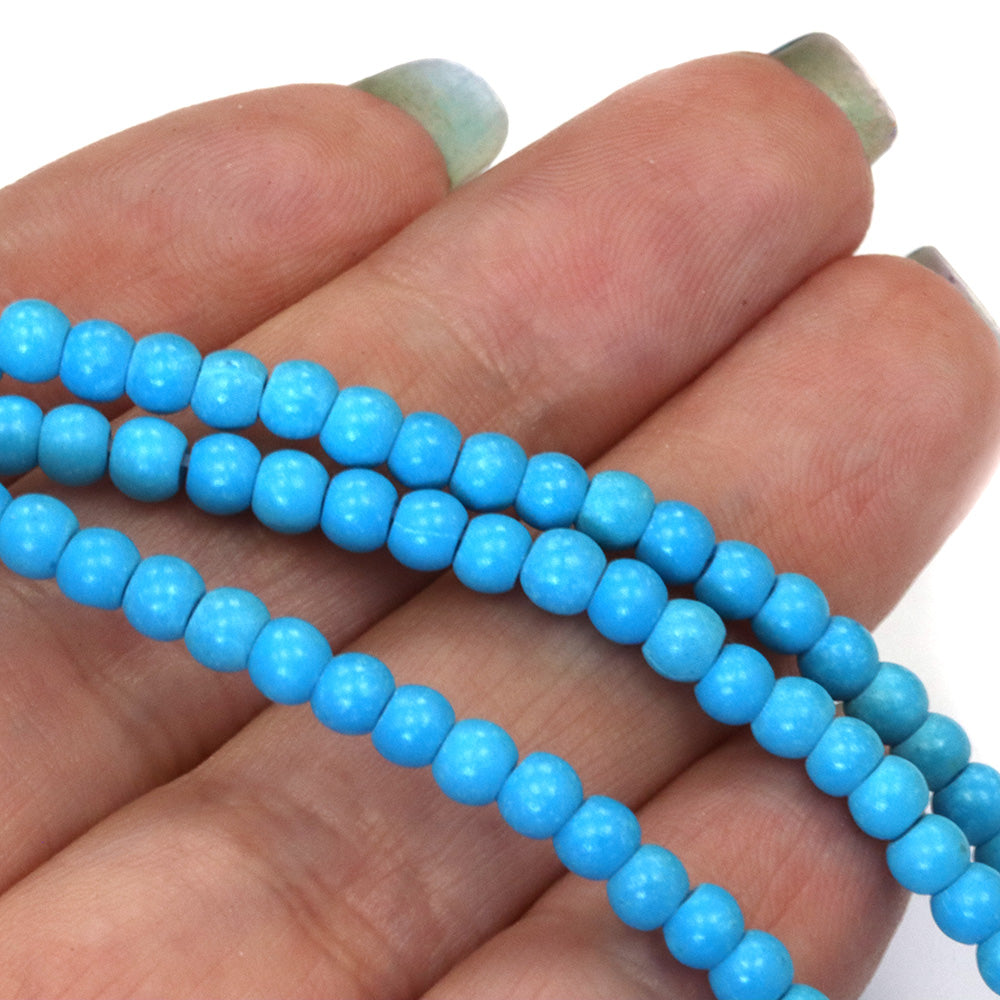 Synthetic Turquoise Smooth Round Beads 4mm Bright Blue - 35cm Strand