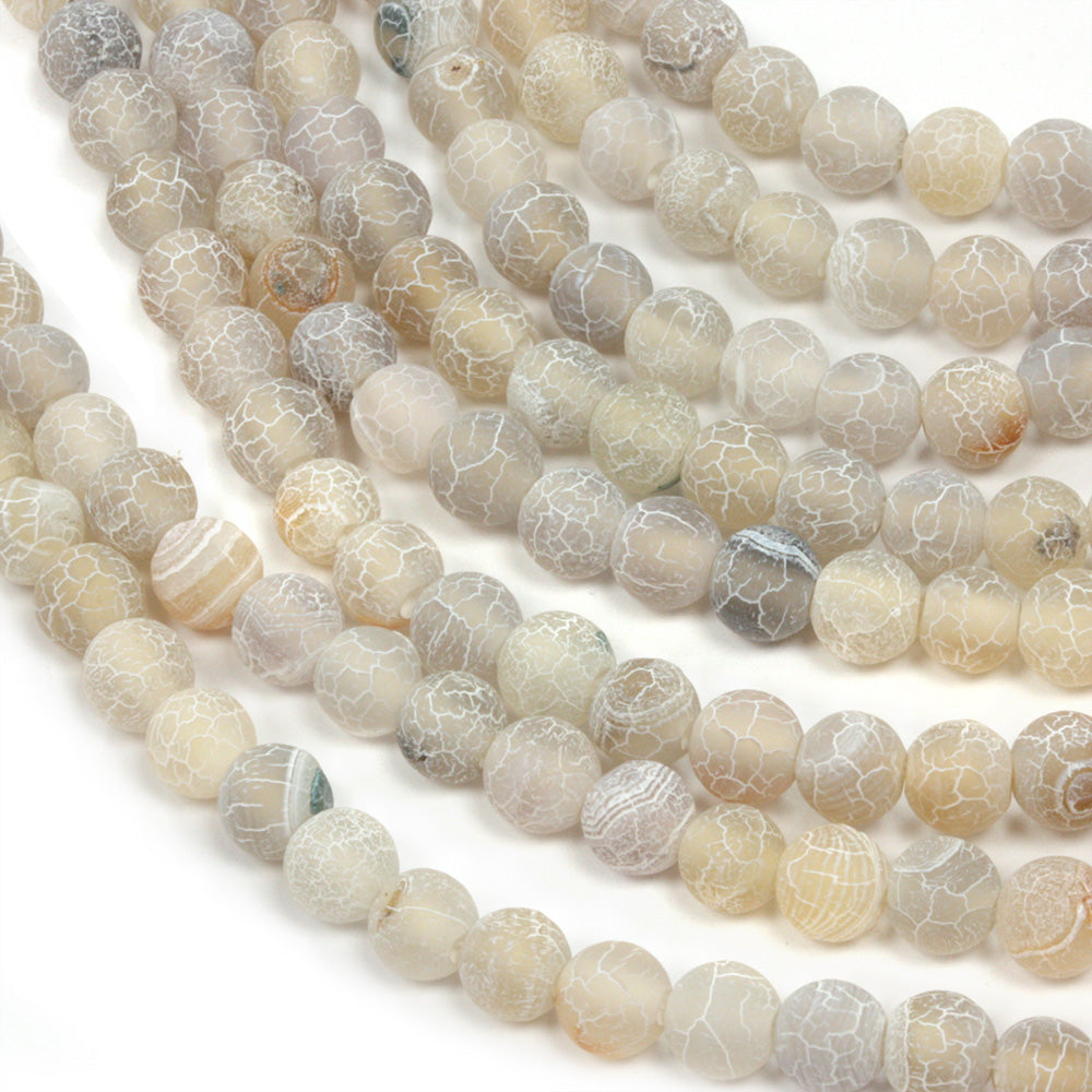 Frosted Cracked Agate Rounds 6mm White - 35cm Strand